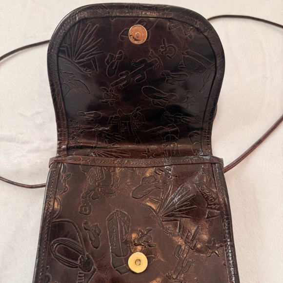 Carlos Falchi Western Cowboy Leather Brown Embossed Crossbody Bag - Picture 4 of 9